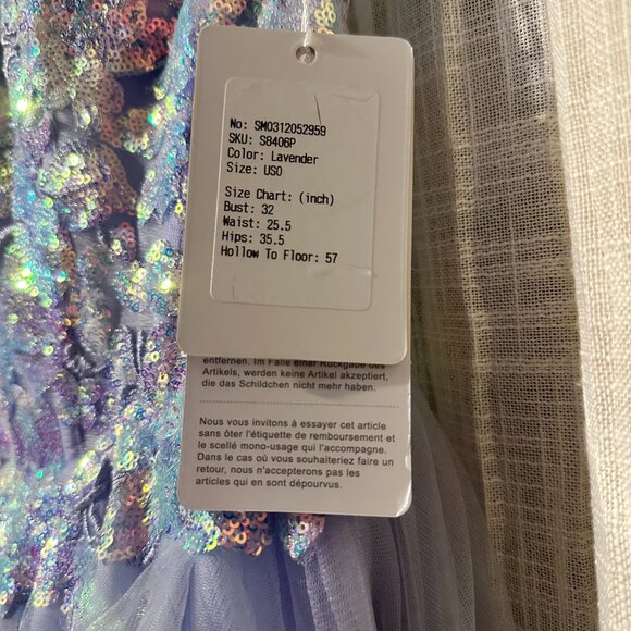 Stacees Lavender Sequined Prom Dress Size 0 New w/ Tags - Picture 8 of 10